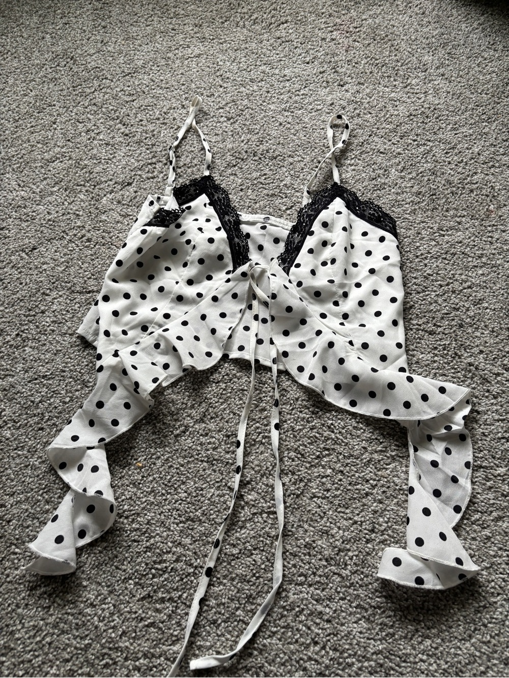 Polka Dot Lace-Trim White & Black Cami Top